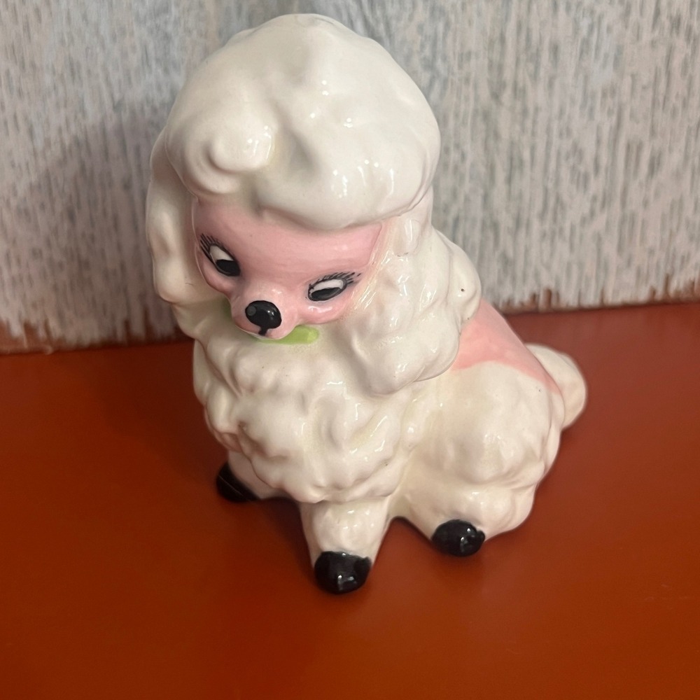 Vtg Josef Original Pink and White Ceramic Poodle Figurine MCM Kitsch 4 Inch